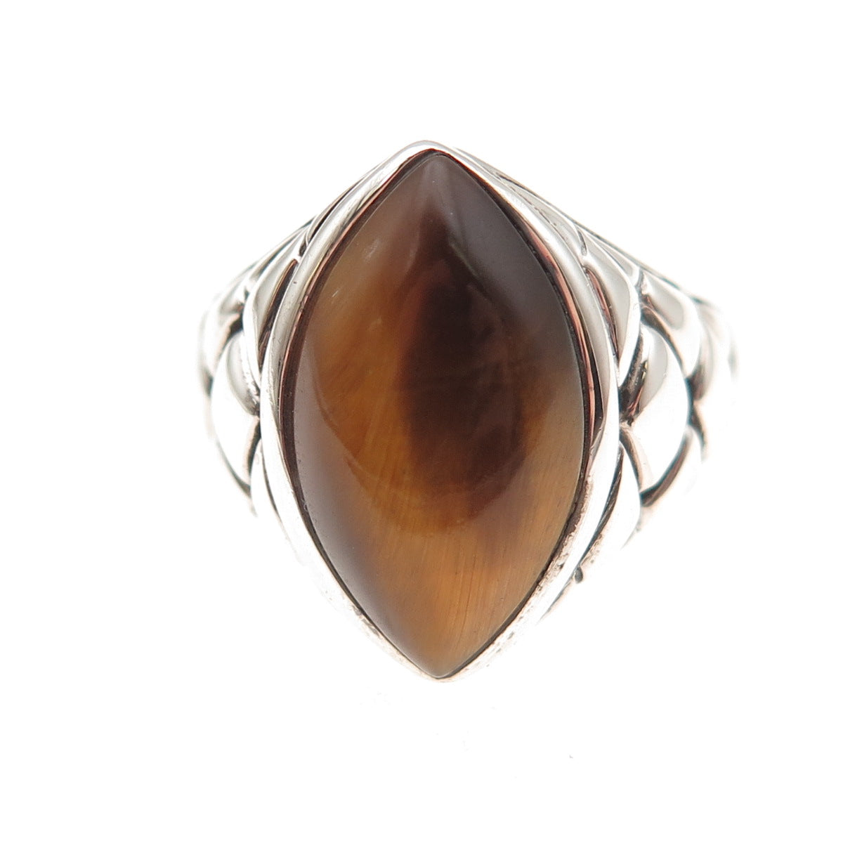 SX Sally C 925 Sterling Silver Vintage Real Tiger Eye Oxidized Ring Size 7