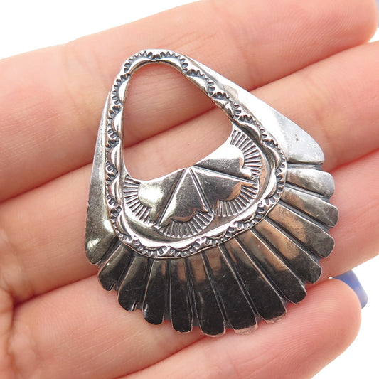 Old Pawn 925 Sterling Silver Vintage Southwestern Concho Oxidized Tribal Pendant