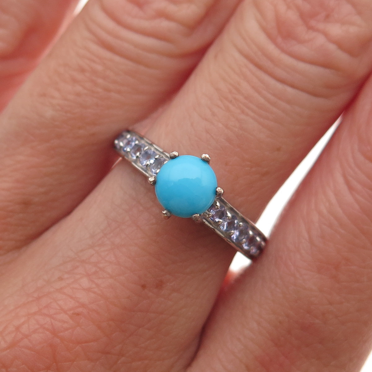 Chuck Clemency 925 Sterling Silver Real Turquoise & Tanzanite Ring Size 7.25