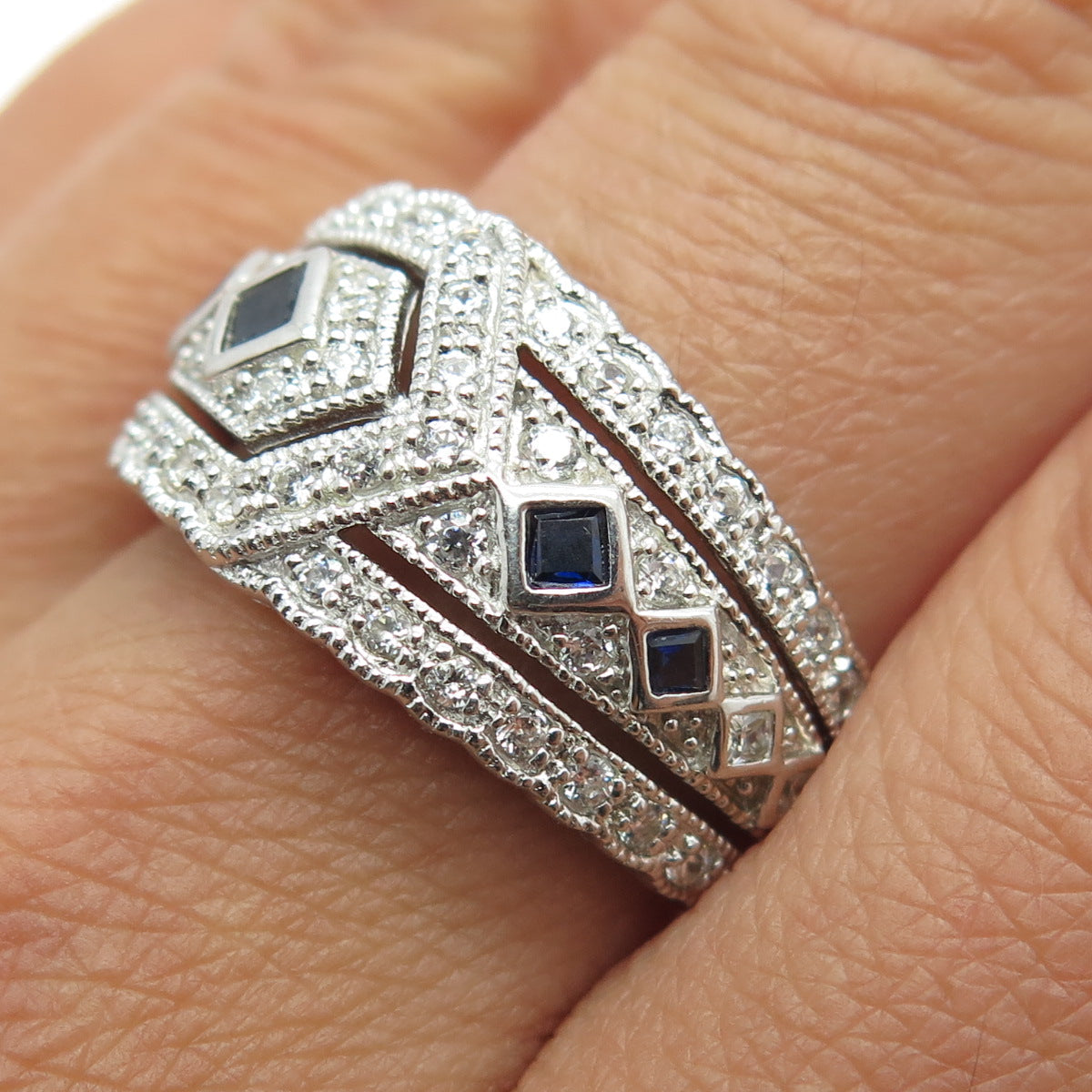 ESPO Joseph Esposito 925 Sterling Silver Lab-Created Sapphire C Z Ring Size 9.25