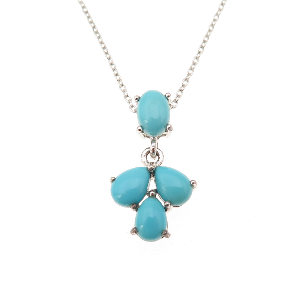 925 Sterling Silver Real Sleeping Beauty Turquoise Cable Chain Necklace 18"