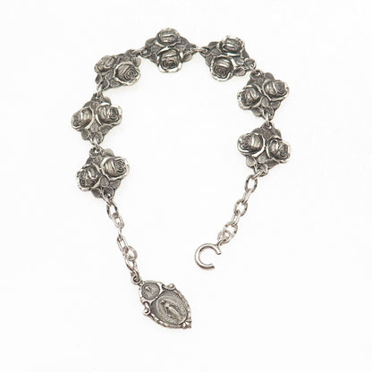 HMH Religious 925 Sterling Antique Art Deco Rose Bracelet 7.75" (missing lock)