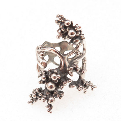 925 Sterling Silver Vintage Modernist Granulated Oxidized Ring Size 6.25