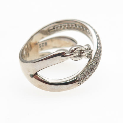 925 Sterling Silver Round-Cut C Z Multi-Link Crossover Ring Size 8.25