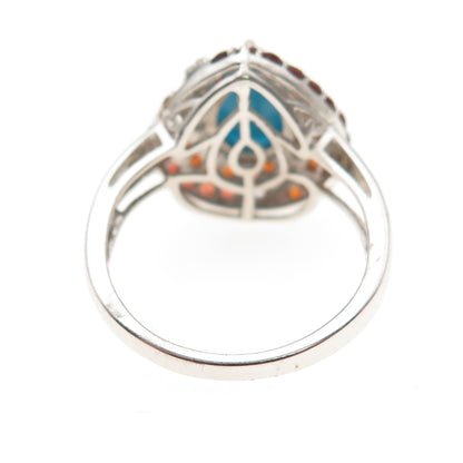 Chuck Clemency 925 Sterling Silver Real Turquoise Garnet & Topaz Ring Size 8.25