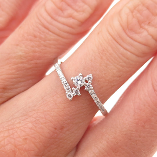 925 Sterling Silver Round-Cut C Z Bypass Ring Size 7