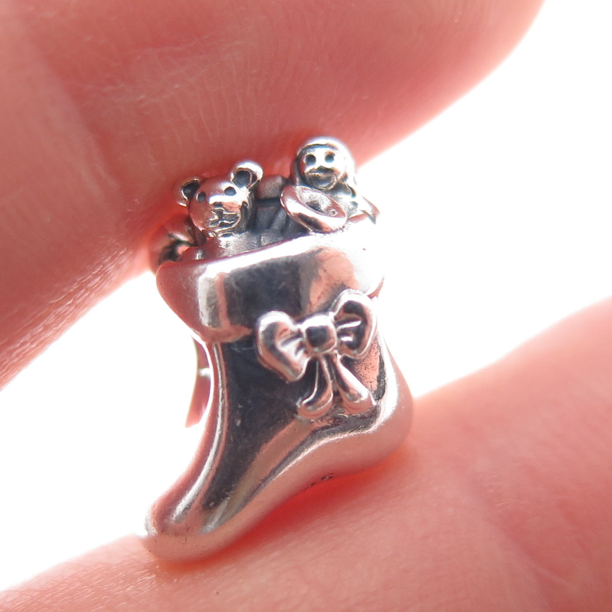 PANDORA 925 Sterling Silver Santa's Stocking Slide Bead Charm