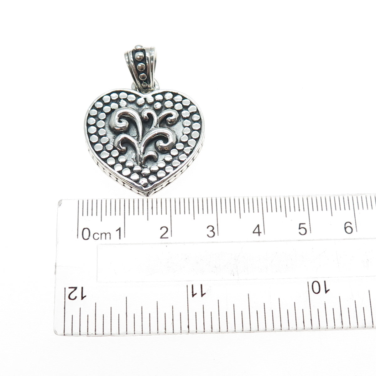 KEN CRAFTS 925 Sterling Silver Vintage Floral Heart Oxidized Charm Pendant