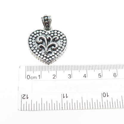 KEN CRAFTS 925 Sterling Silver Vintage Floral Heart Oxidized Charm Pendant