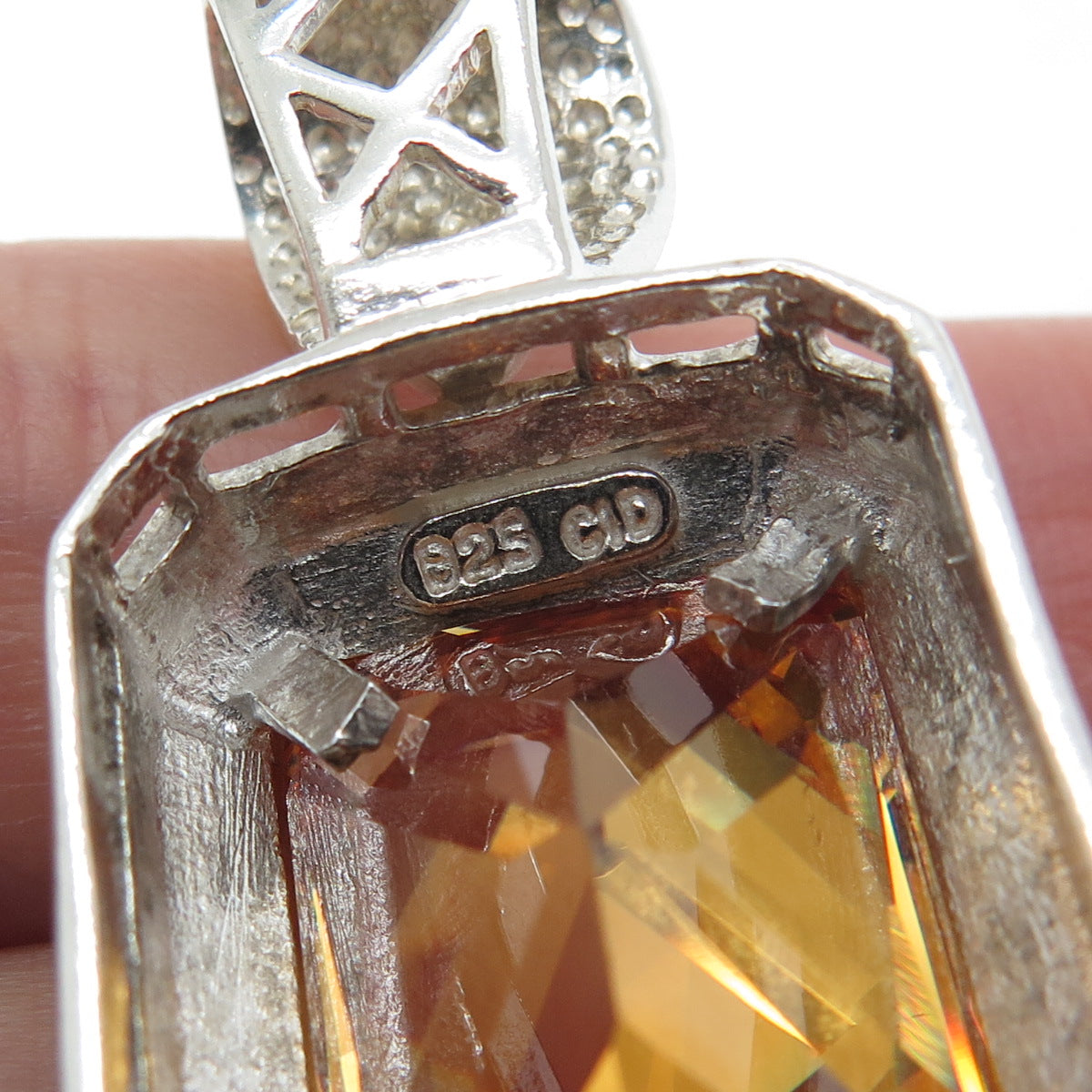CLYDE DUNEIER CID 925 Sterling Silver Vintage Champagne C Z Pendant