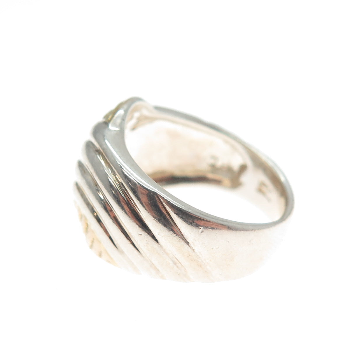 925 Sterling Silver 2-Tone Vintage Ribbed Modernist Ring Size 6
