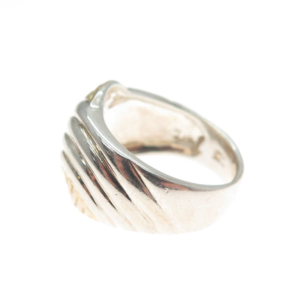 925 Sterling Silver 2-Tone Vintage Ribbed Modernist Ring Size 6