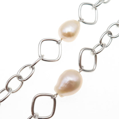 Ayaka Nishi 925 Sterling Silver Real Baroque Pearl Station Chain Necklace 20"