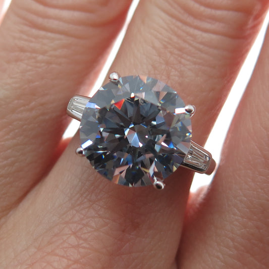 DSMK 925 Sterling Silver Round Tapered Baguette-Cut C Z Engagement Ring Size 6.5