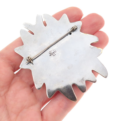 925 Sterling Silver 2-Tone Vintage Mexico Sun Face Pin Brooch