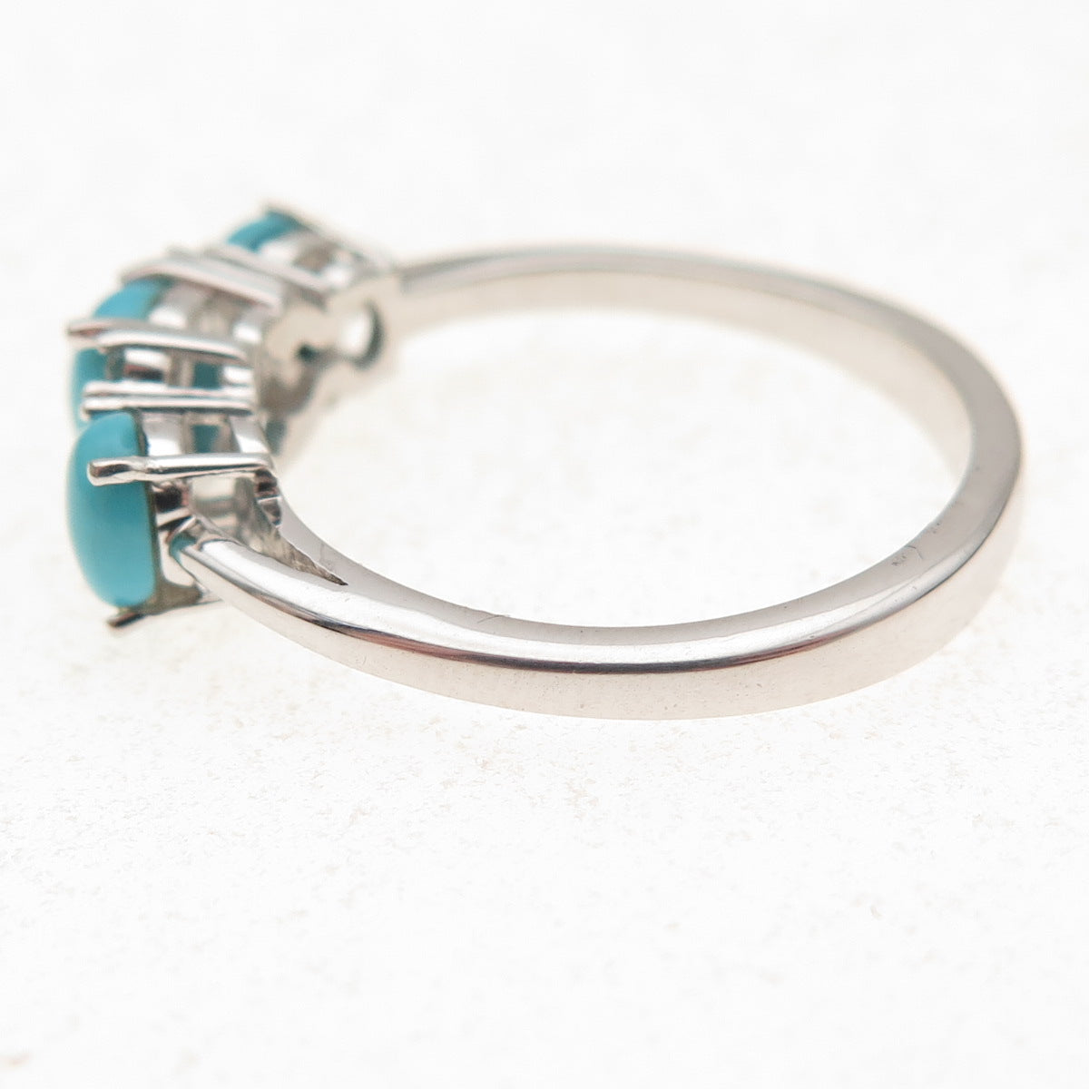 925 Sterling Silver Real Sleeping Beauty Turquoise & White Topaz Ring Size 8
