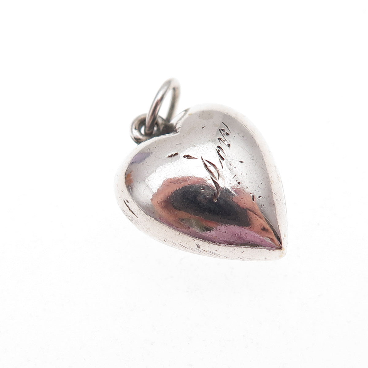 925 Sterling Silver Antique Art Deco Engraved Chatelaine Heart Charm Pendant