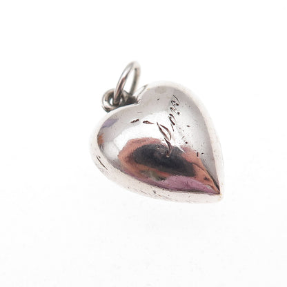 925 Sterling Silver Antique Art Deco Engraved Chatelaine Heart Charm Pendant