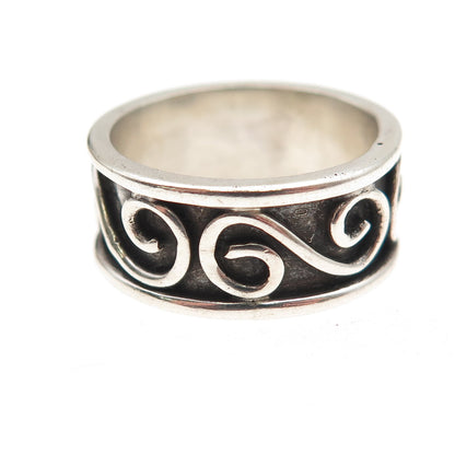 925 Sterling Silver Vintage Modernist Spiral Oxidized Band Ring Size 7.75