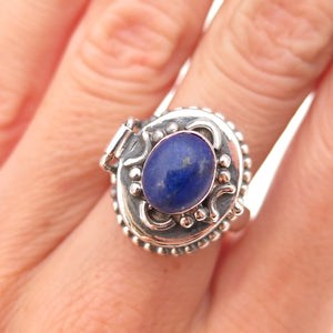 925 Sterling Silver Vintage Real Lapis Oxidized Poison Ring Size 7