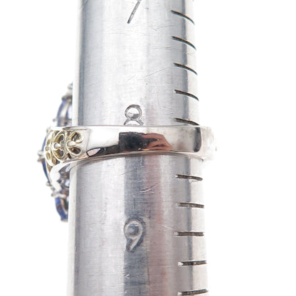 Chuck Clemency Sterling Silver 2-Tone Real Multi-Cut Tanzanite Ring Size 8.25