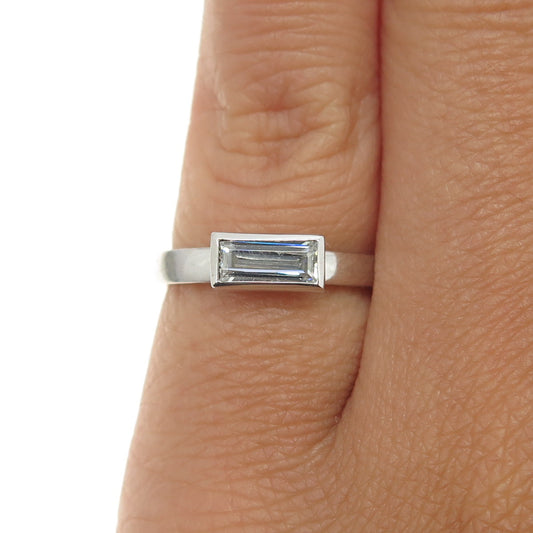 925 Sterling Silver Emerald-Cut Shaped C Z Ring Size 4.75