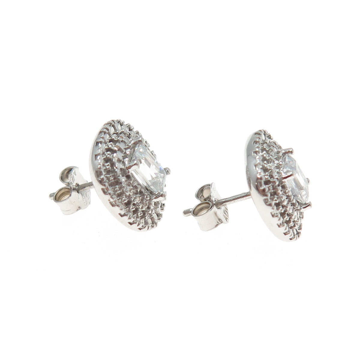 925 Sterling Silver Emerald-Cut C Z Cushion Stud Earrings