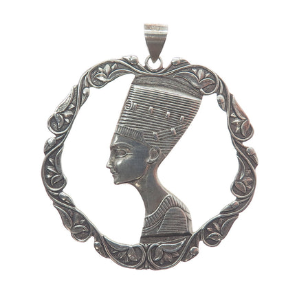 800 Silver Vintage Nefertiti Egyptian Pharaoh Charm Pendant