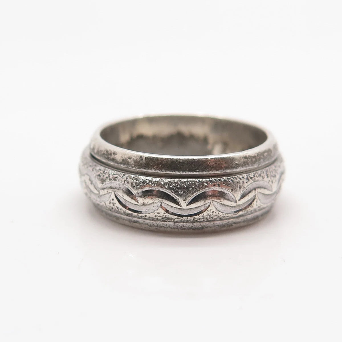 925 Sterling Silver Vintage Tribal Pattern Rotating Band Ring 6