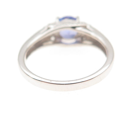 925 Sterling Silver Real Round-Cut Tanzanite & White Topaz Ring Size 8