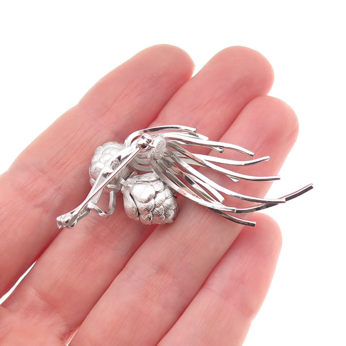 Wells 925 Sterling Silver Vintage Pine Cone Floral Pin Brooch