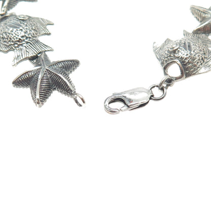 925 Sterling Silver Vintage Fish & Starfish Link Bracelet 7.75"