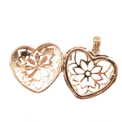 Ross Simons 925 Sterling Silver Gold Plated Floral Heart Locket Charm Pendant