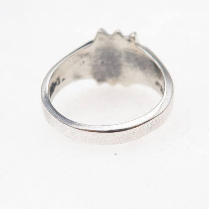 925 Sterling Silver Vintage Mexico Modernist Peak Oxidized Ring Size 7.5