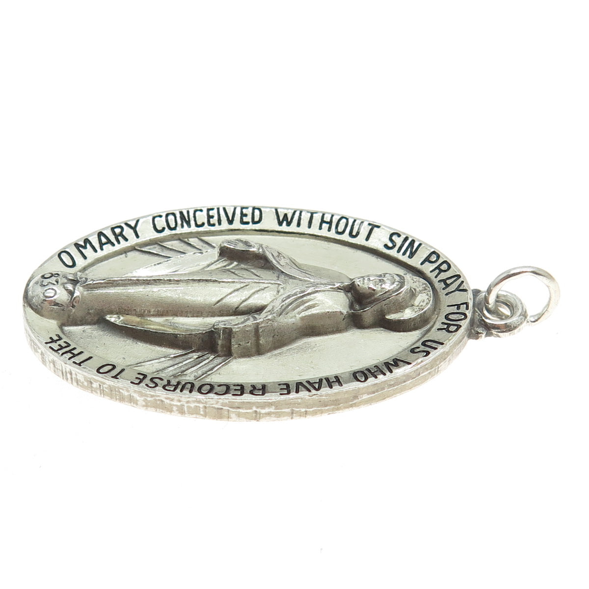 HAYWARD 925 Sterling Silver Antique St. Mary Miraculous Medal Religious Pendant