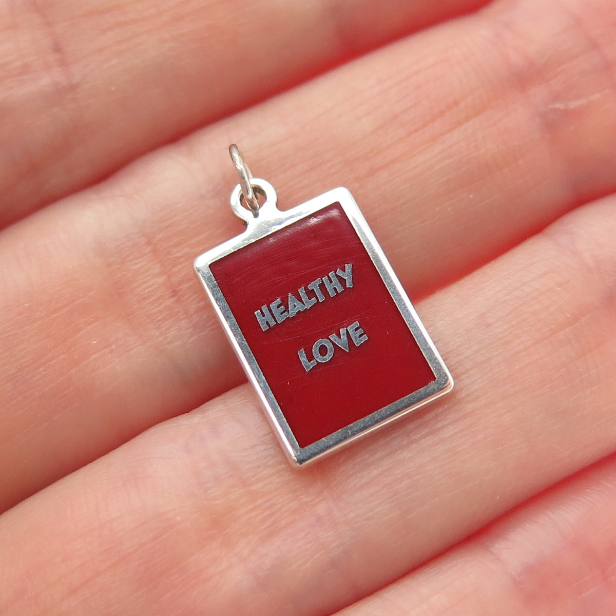 925 Sterling Silver Red Enamel Healthy Love Minimalist Charm Pendant