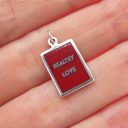 925 Sterling Silver Red Enamel Healthy Love Minimalist Charm Pendant
