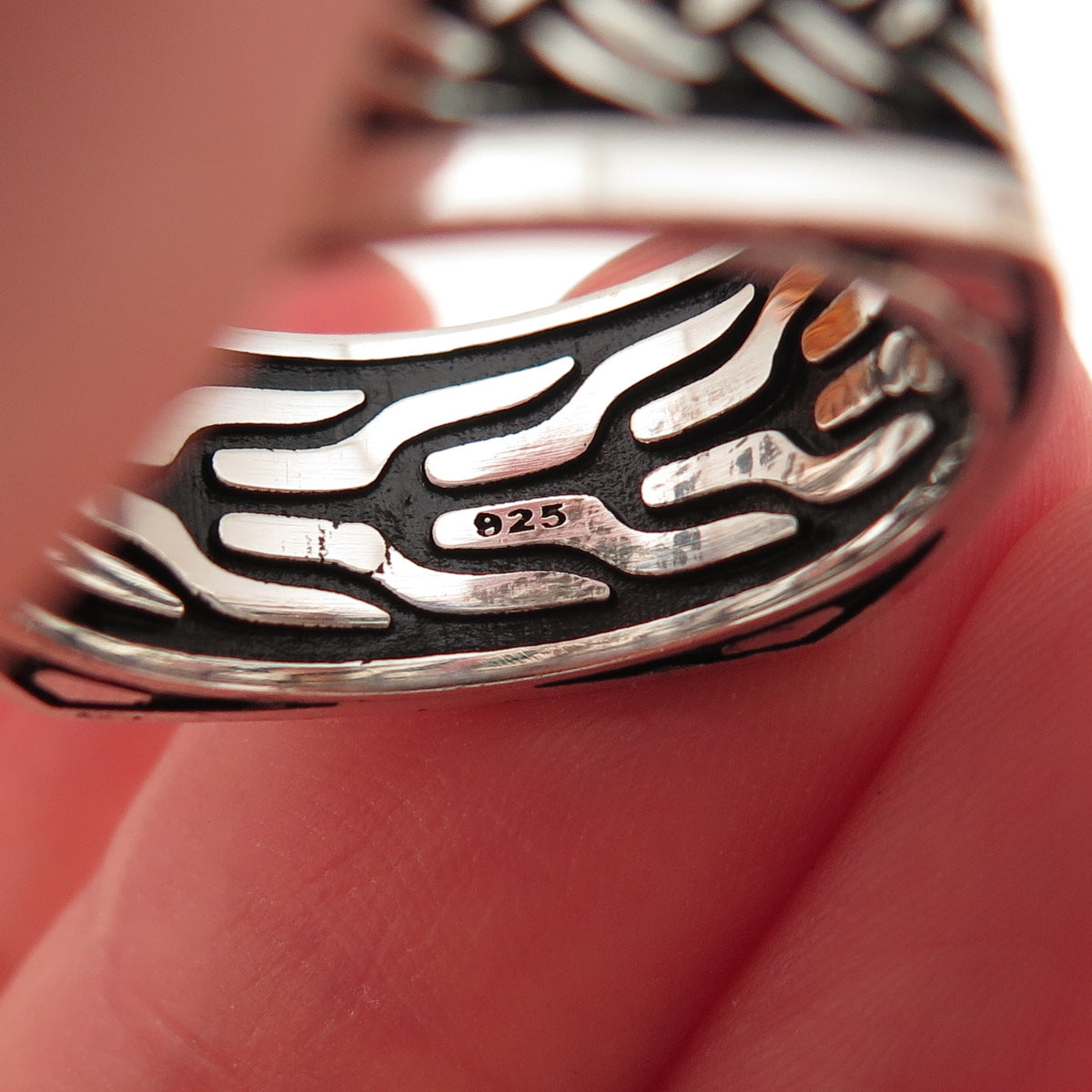 925 Sterling Silver Vintage Braided Oxidized Square Band Ring Size 9