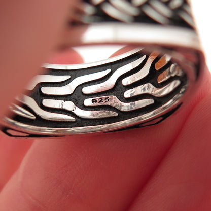 925 Sterling Silver Vintage Braided Oxidized Square Band Ring Size 9