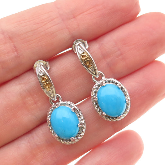Chapal Zenray 925 Sterling 2-Tone Real Sleeping Beauty Turquoise Dangle Earrings