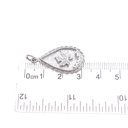 925 Sterling Silver Vintage Maple Leaf Teardrop Charm Pendant