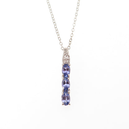 Chuck Clemency 925 Sterling Silver Real Tanzanite White Topaz Chain Necklace 20"