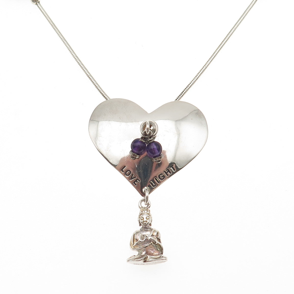 Carole Millelman Sterling Vintage Amethyst & Jade Love Light Buddha Necklace 22"