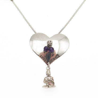 Carole Millelman Sterling Vintage Amethyst & Jade Love Light Buddha Necklace 22"