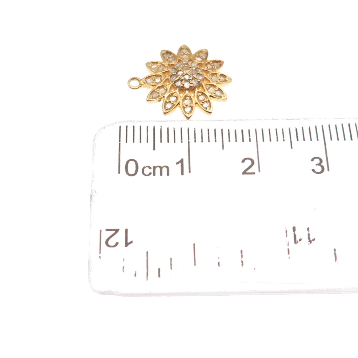 925 Sterling Silver Gold Plated Real Round-Cut Diamond Floral Mini Charm Pendant