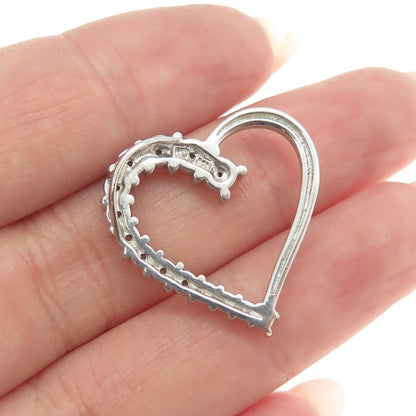 925 Sterling Silver Real Round-Cut Graduated Diamond Heart Slide Pendant