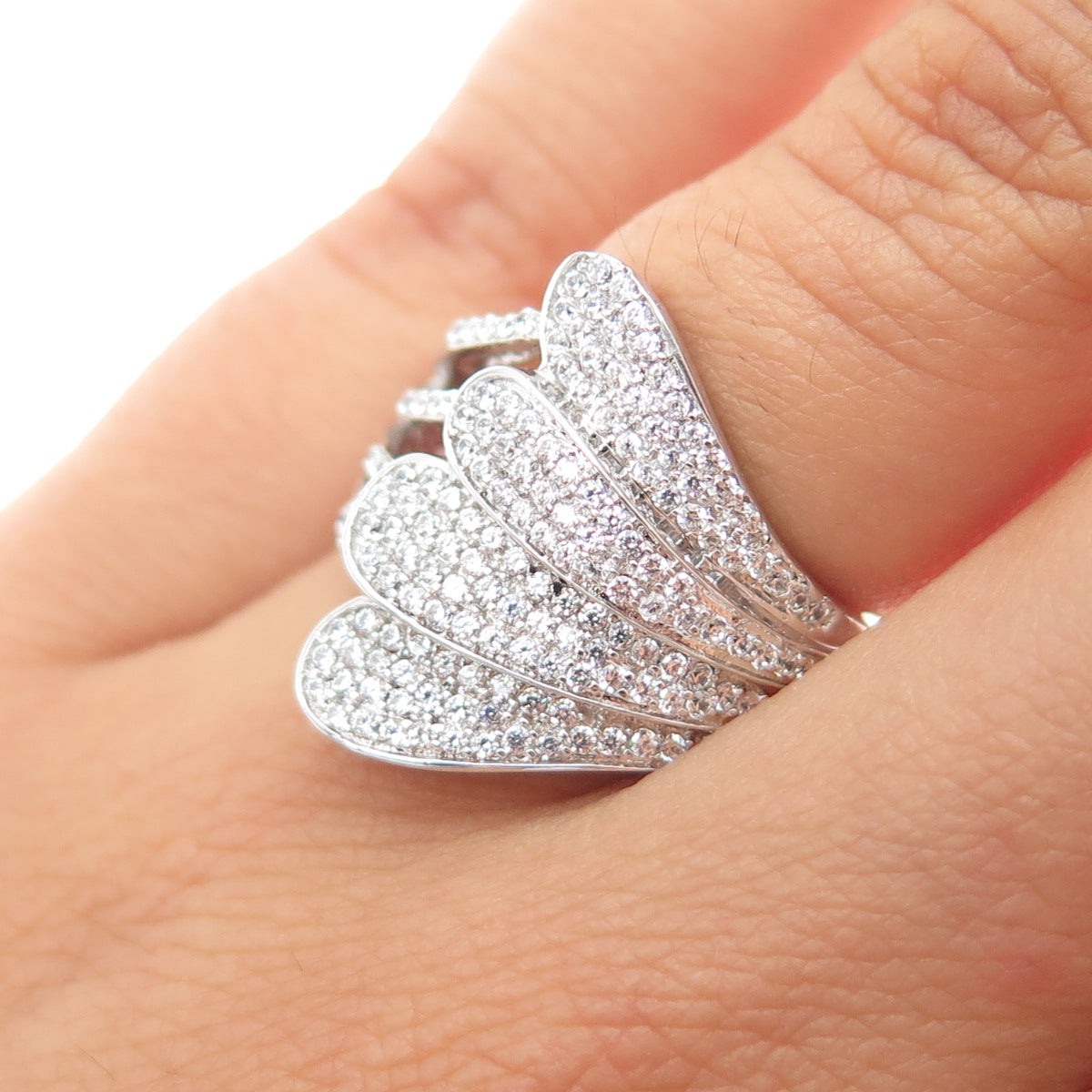 925 Sterling Silver Round-Cut C Z Angel Wing Ring Size 6.25