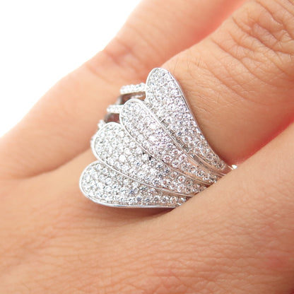 925 Sterling Silver Round-Cut C Z Angel Wing Ring Size 6.25