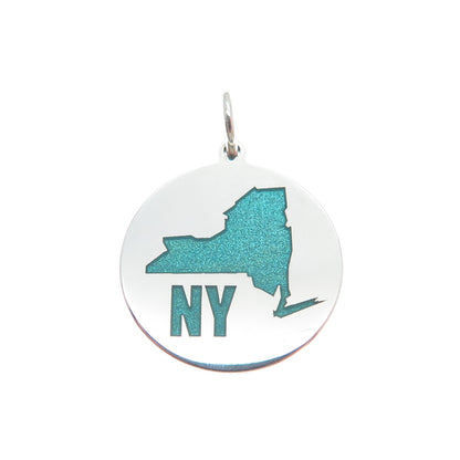 925 Sterling Silver Turquoise Enamel New York State Map Minimalist Charm Pendant