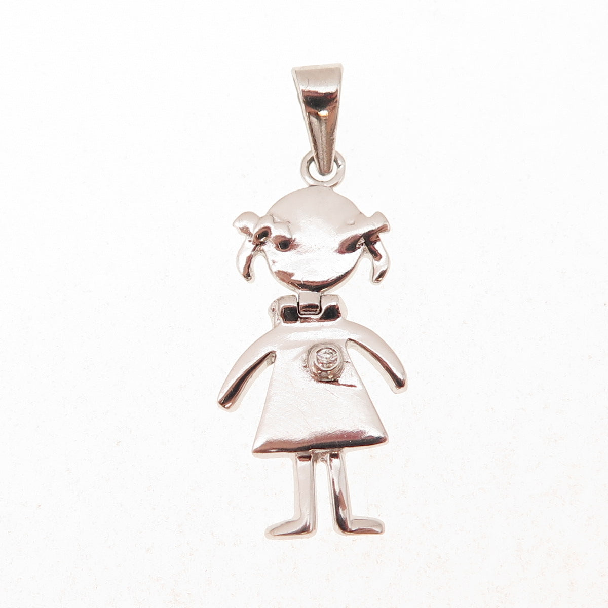 925 Sterling Silver Round-Cut C Z Girl Articulated Charm Pendant